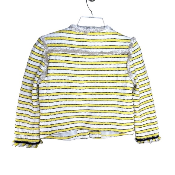 Veronica Beard Talie Tweed Blazer Yellow White Striped Frayed Trim Size 0 - Picture 7 of 12